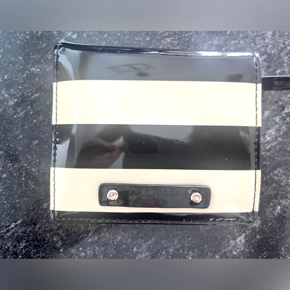 Kate spade black and cream striped mini wallet